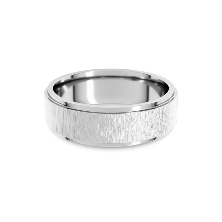Sterling Silver Stepped Edge Flat Band with Stone Finish - 6mm