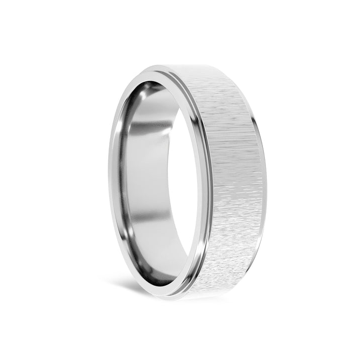 Sterling Silver Stepped Edge Flat Band with Stone Finish - 6mm