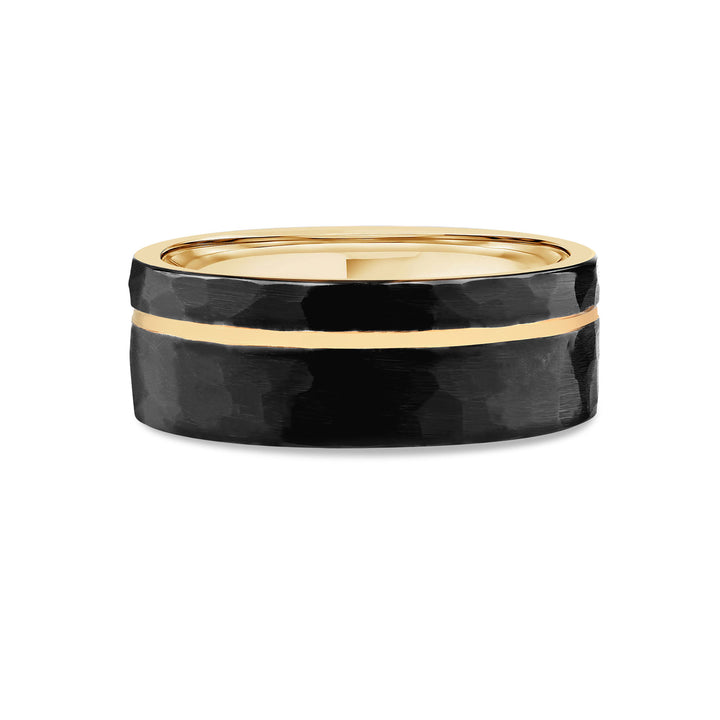 Black Hammered Tungsten Ring with Gold Groove - 8mm