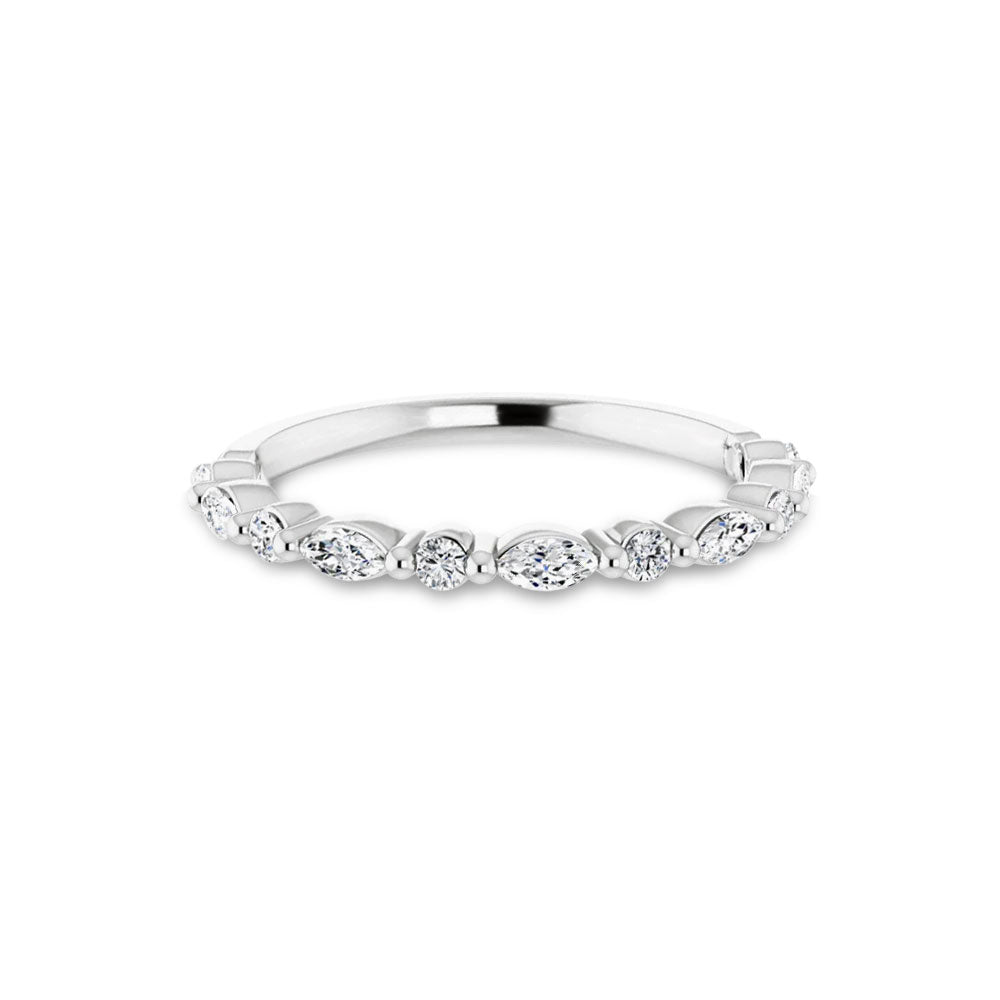 Sterling Silver Diamond Marquis and Round Band (3/8 TCW)