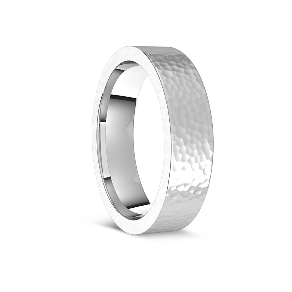 Flat Band with Satin Hammer Finish in Sterling Silver