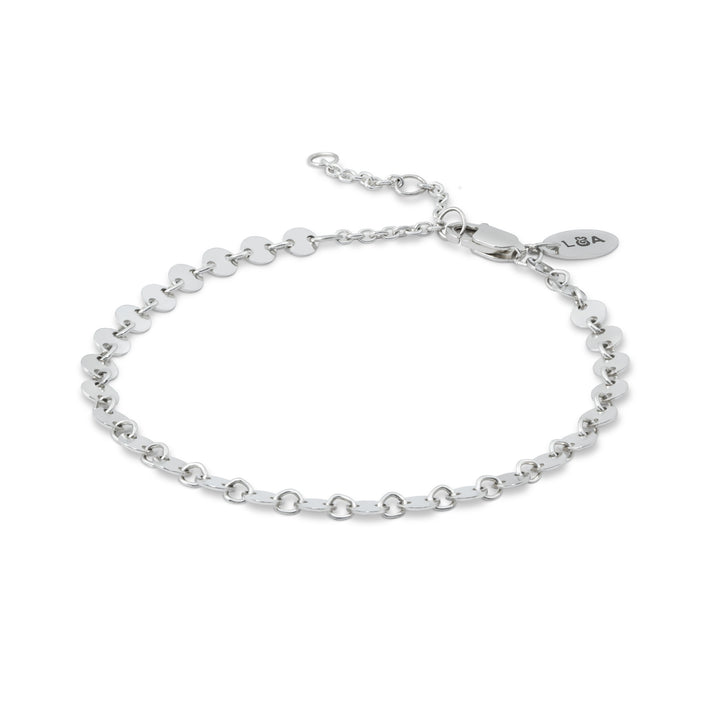 Silver mirror coin bracelet on a white background