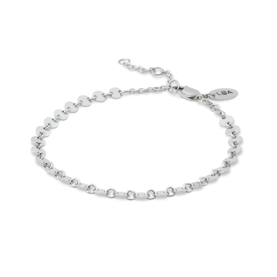 Silver mirror coin bracelet on a white background