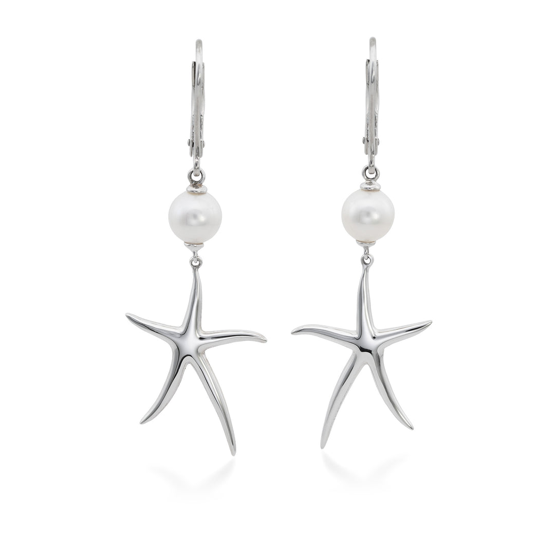 Sterling Silver Starfish Pearl Drop Earrings