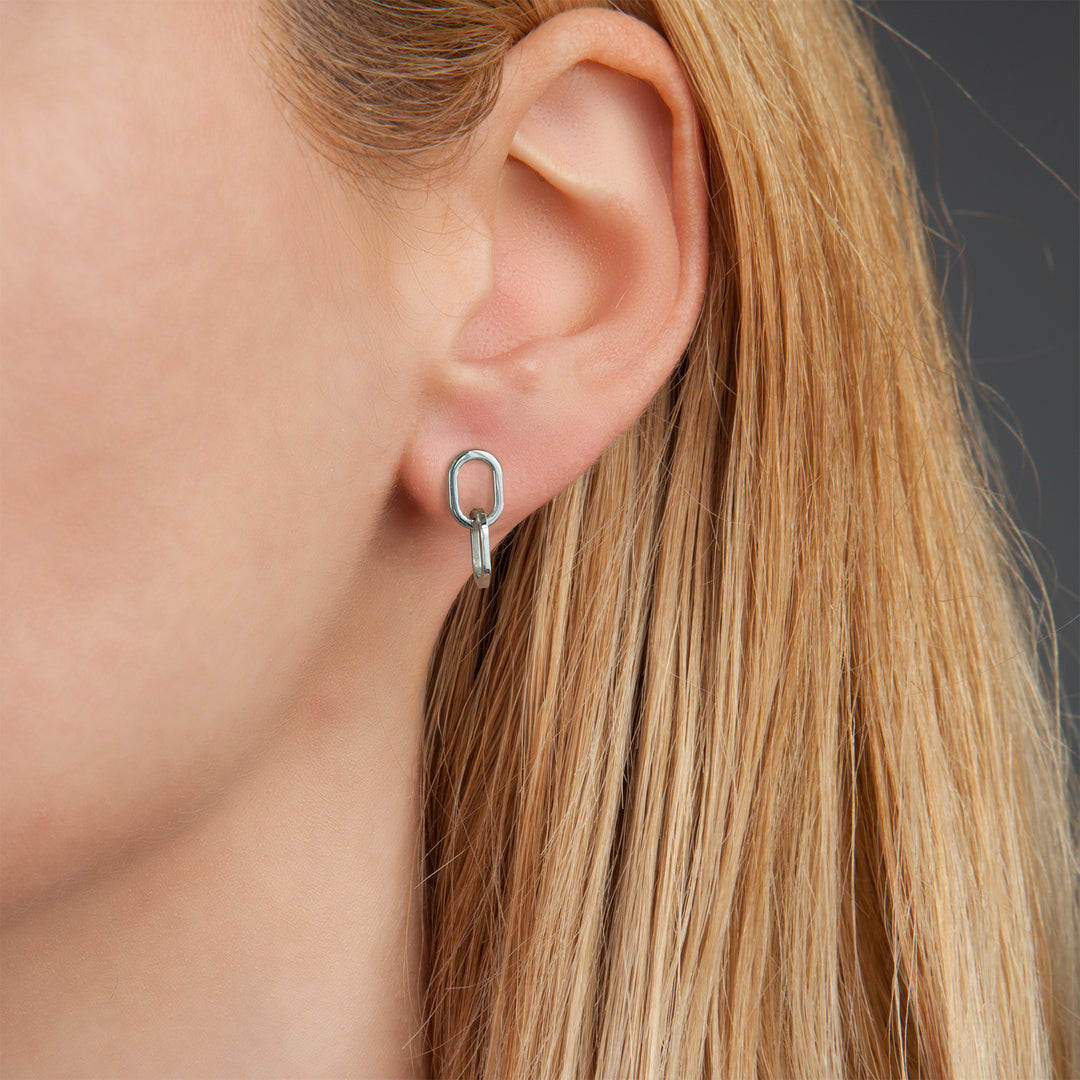 Sterling Silver Interlocking Oval Earrings