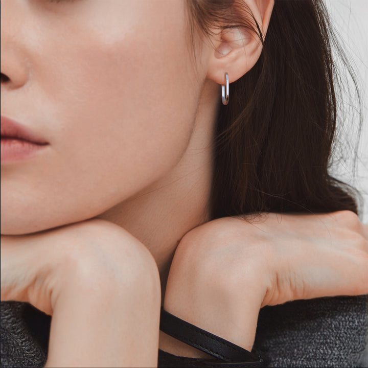 Sterling Silver Elongated Oval Huggie Earrings