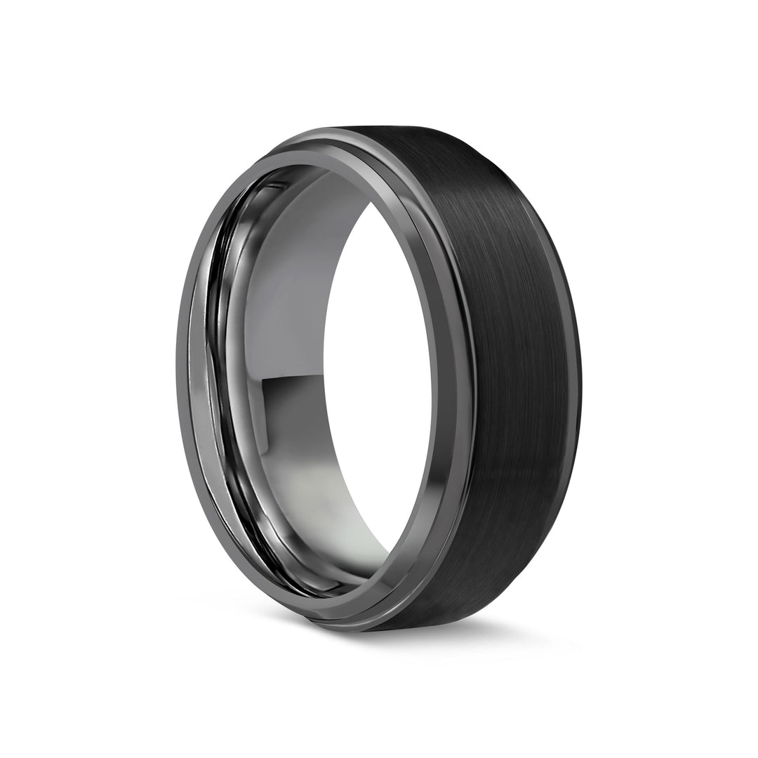 Satin Black Tungsten Ring with Polished Rounded Edge