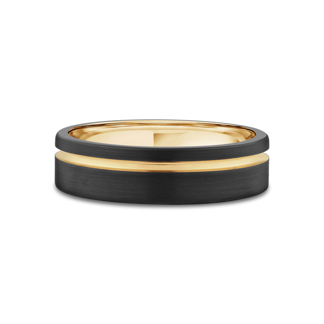 Tungsten Ring in Satin Black with Gold Groove