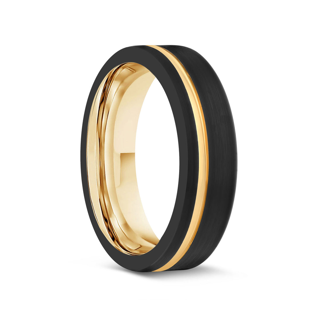 Tungsten Ring in Satin Black with Gold Groove