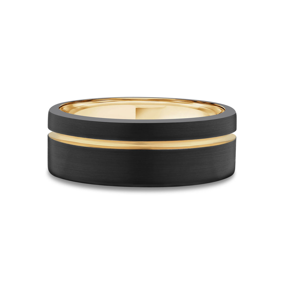 Tungsten Ring in Satin Black with Gold Groove
