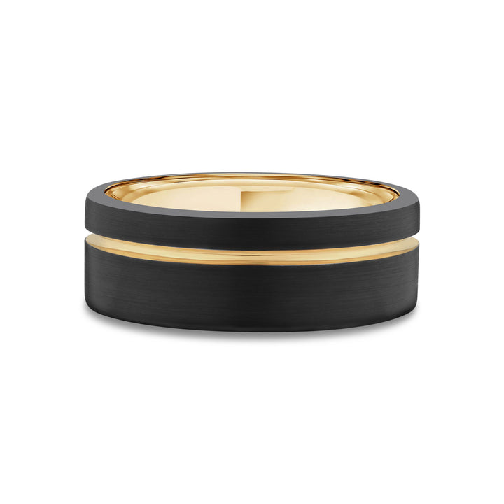 Tungsten Ring in Satin Black with Gold Groove