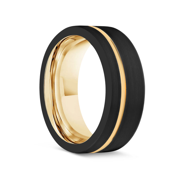 Tungsten Ring in Satin Black with Gold Groove