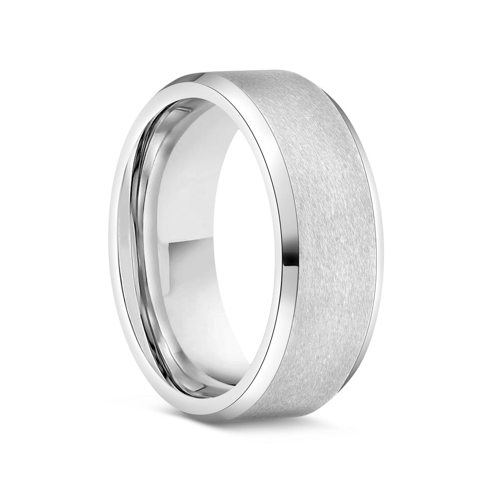 Tungsten Ring with Satin Finish and Polished Beveled Edge