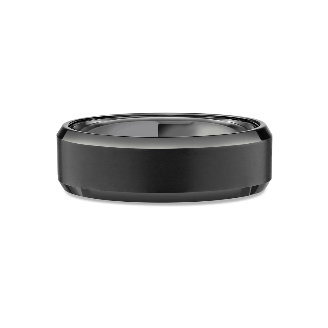 Black Tungsten Ring with Satin Finish and Polished Beveled Edge - 6mm