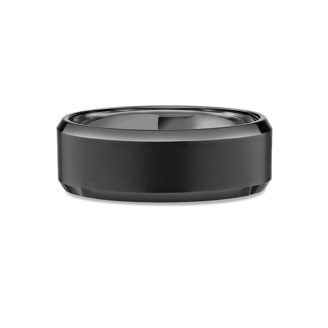 Black Tungsten Ring with Satin Finish and Polished Beveled Edge