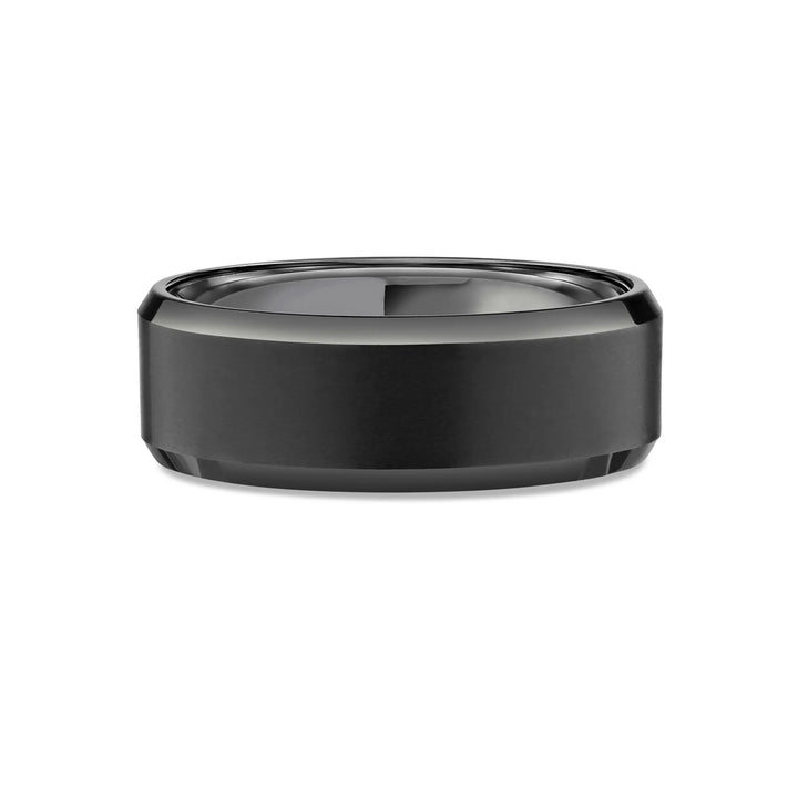 Black Tungsten Ring with Satin Finish and Polished Beveled Edge