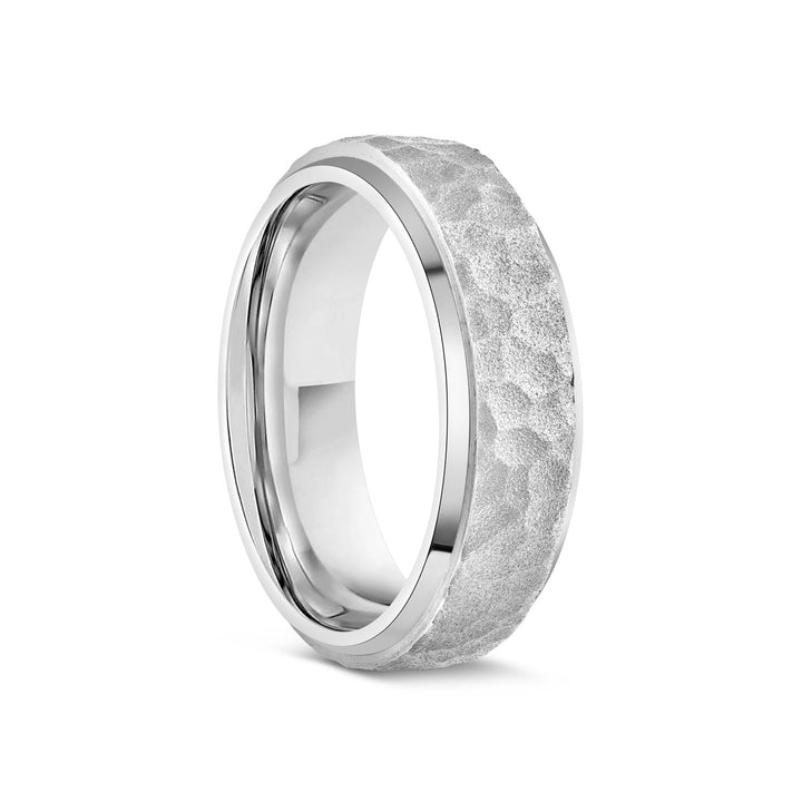 Titanium Ring with Hammered Finish and Beveled Edge