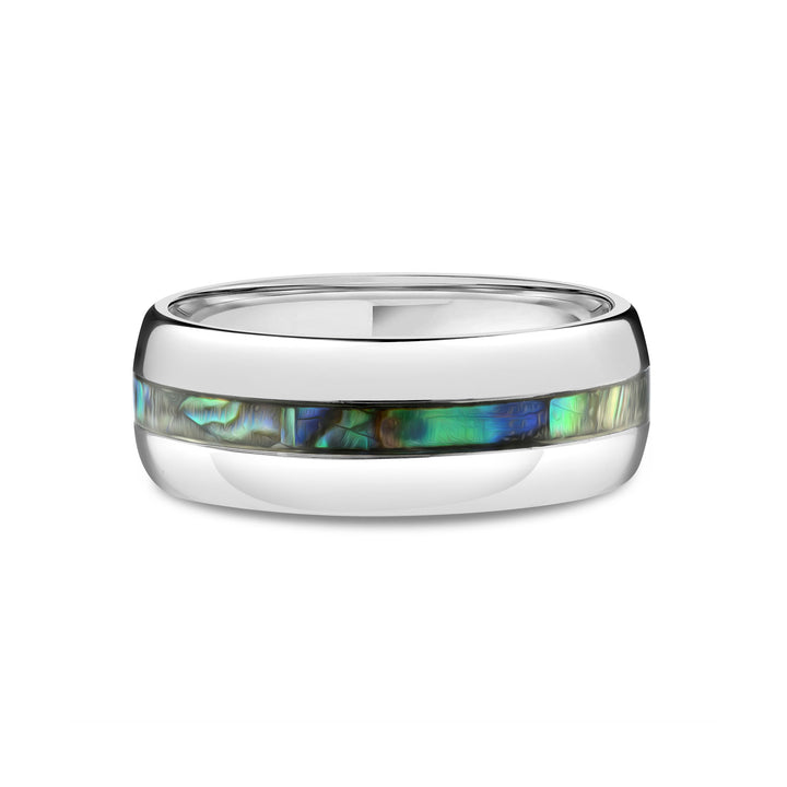 Tungsten Domed Band with Pearl Shell Inlay