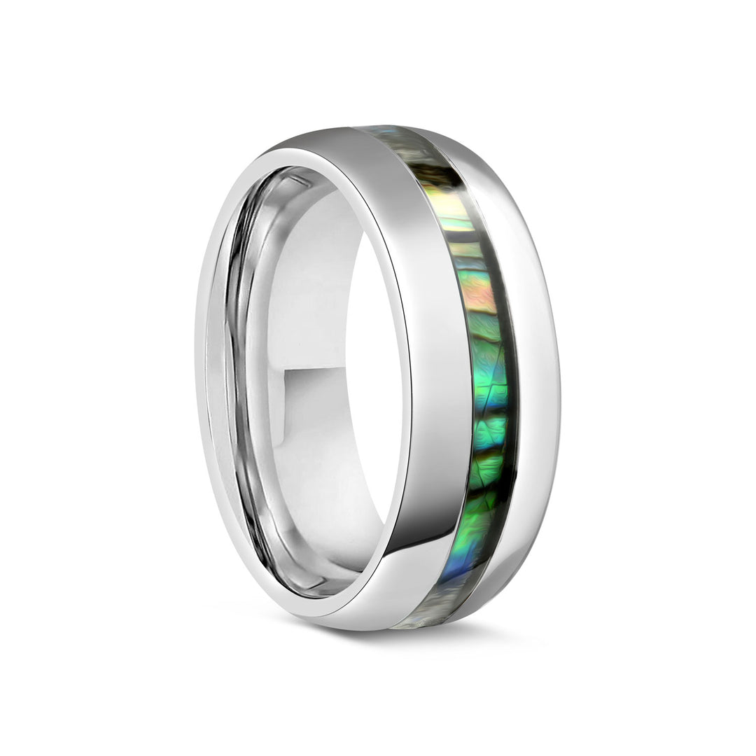 Tungsten Domed Band with Pearl Shell Inlay