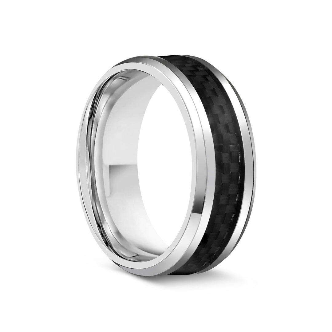Tungsten Ring with Black Carbon Fiber Inlay